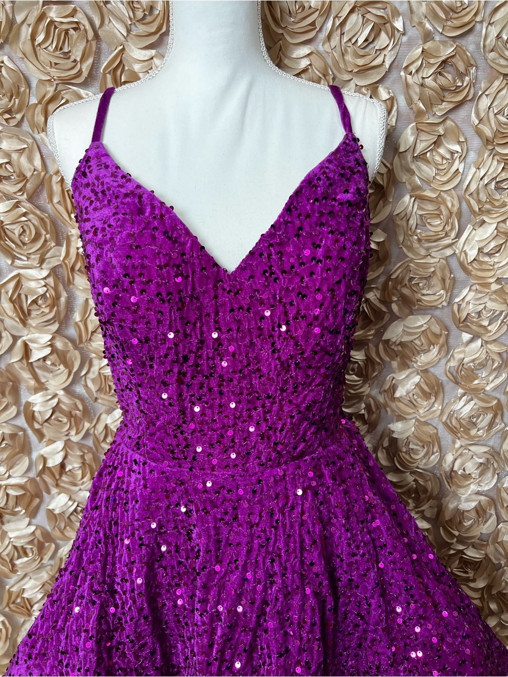 Women's Purple Sequin Spaghetti Strap Dress